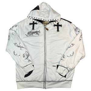 Remetee Los Angeles Mens XXXL Zip Up Hoodie White Faux Fur Lined By affliction